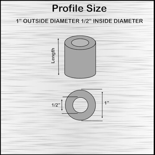 Black Aluminum Spacer 1" OD x 1/2" ID, Round Spacer, Fits Screws Bolts 1/2" or M12 by Metal Spacers Online (1" Length, 5 Pack) 1" Length