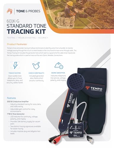 TEMPO 601K-G Standard Wire Tracer Electrical, Tone Generator and Probe Kit for Ethernet, Internet,Coax, Video, Data RJ45, RJ11, RJ12 (601K-G-BOX Cable Toner)