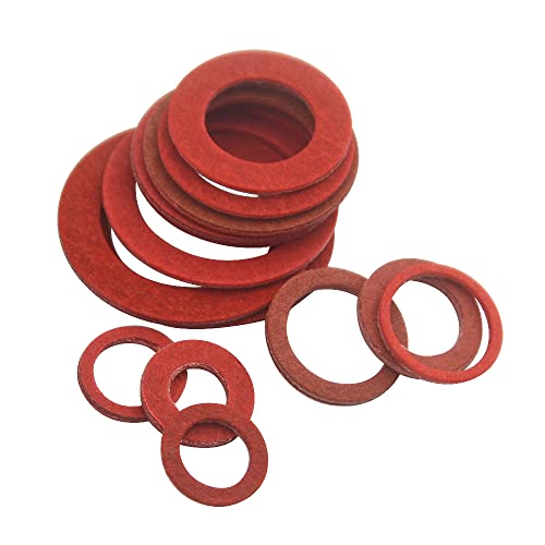 150Pcs 14 Sizes Fiber Flat Washer Red Steel Paper Insulation Flat Washer Insulation Sealing Spacers Assortment Kit for Plumbing Automotive General Repair