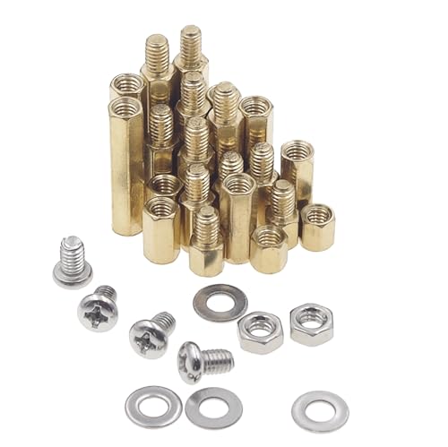 300PCS M4 Brass Male-Female Hex Standoffs Spacers Screws Nuts Flat Washers Assortment Kit;Female Lengths:6mm to 25mm