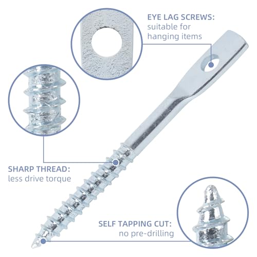 100 Pack Eye Lag Screws with 1Pc Eye Lag Driver, 1/4 Inch x 3 Inch Wood Screws, Heavy Duty Cement Concrete Wall Anchors Eye Bolts for Hanging Ceiling Joists 100
