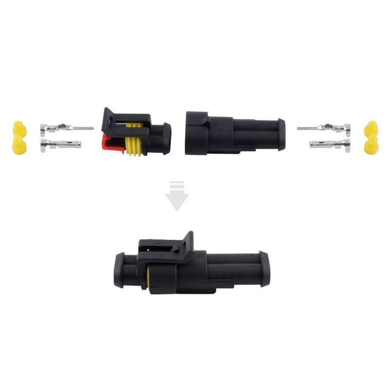 MUYI 10 Kit 2 Pin Way Waterproof Electrical Connector 1.5mm Series Terminals Water Resistend 2 pins