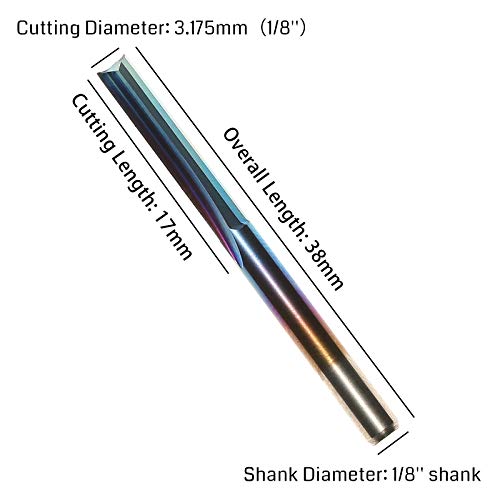 Genmitsu CNC Router Bits 1/8 inch Shank Straight Router Bits Nano Blue Coat 2-Flute End Mill Cutter for Wood MDF PVC Acrylic, 10 PCS, SR10A