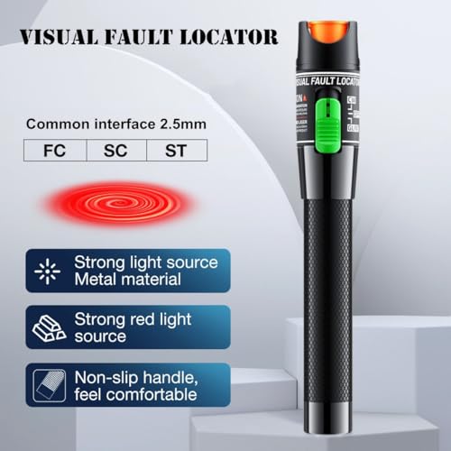 Visual Fault Locator,Fiber Optic Cable Tester Meter, Cable Test Equipment Suitable with 2.5 mm Universal Connector FC Male to LC Female Adapter for CATV Telecommunications