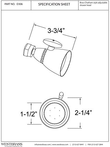 Westbrass R306-62 Chatham Style 2-1/4" Brass 6-Jet Adjustable Shower Head, Matte Black