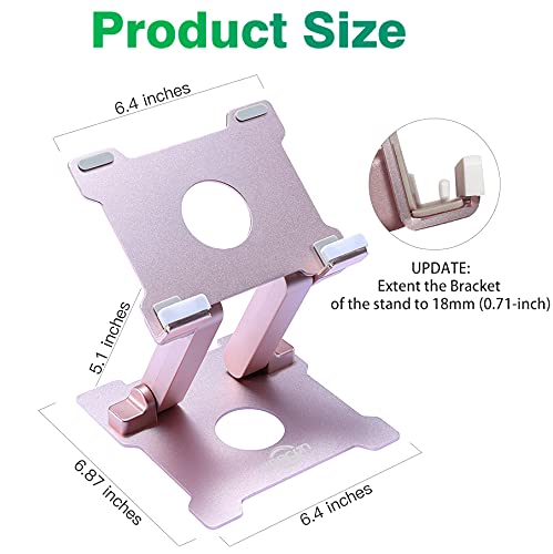 KABCON Tablet Stand,【Updated】 Adjustable Eye-Level Aluminum Solid Desktop Stand Holder,Compatible with iPad Series,Microsoft Surface Series,Samsung,Kindle Fire,Etc.Up to 15'' Tablets-Pink Large-Pink