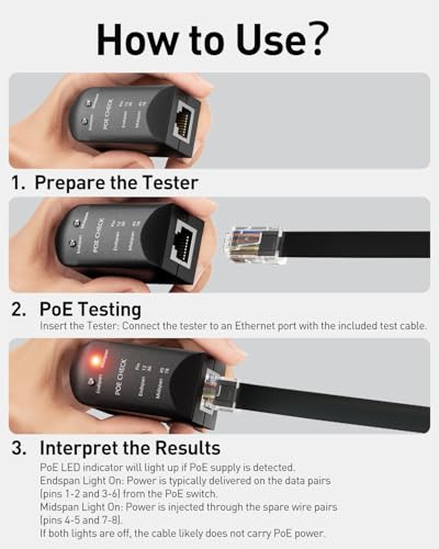 VCELINK RJ45 Ethernet Cable Tester, for Mid Span/End Span, CE-EMC Certified