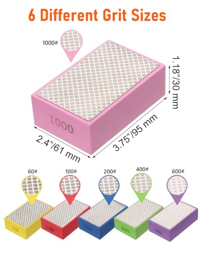 12 Pack Diamond Hand Polishing Pads, 60-1000 Grit Diamond Sanding Pads 12