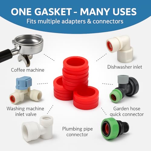 50-Pack 1/2 Inch Garden Hose Washers – Heavy Duty Red Rubber Flat Gaskets & O-Rings for Garden Hose Fittings, Leak-Proof and Reusable