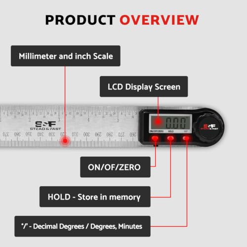 S&F STEAD & FAST Stainless Steel Digital Angle Finder Tool, 7 Inch / 200 mm Full Size
