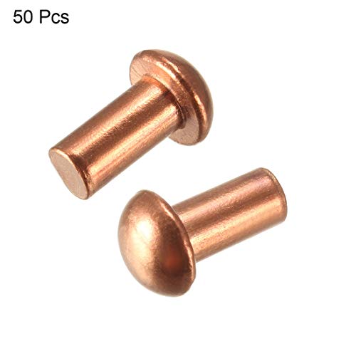 uxcell 50 Pcs 13/64" x 25/64" Round Head Copper Solid Rivets Fasteners