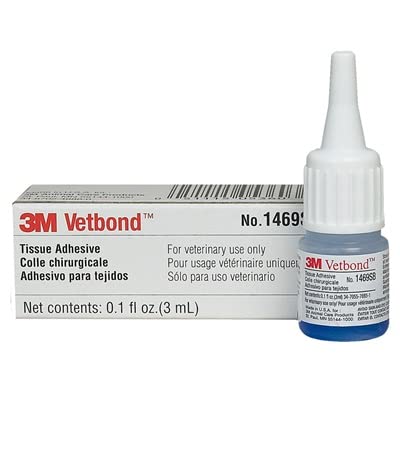 3M Vetbond Tissue Adhesive 0.1 oz (3 mL) – Fast-Acting Veterinary Wound Glue for Pets, Surgical-Grade Skin Adhesive Sealant with Blue Tint for Precise Application, Includes Reusable Applicator Tips 1-Pack