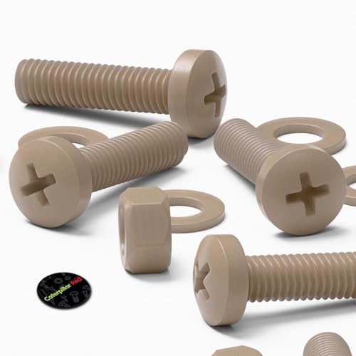 5X Natural PEEK Pan Head Plastic Screws & Bolts M5 x 20mm, Nuts & Washers