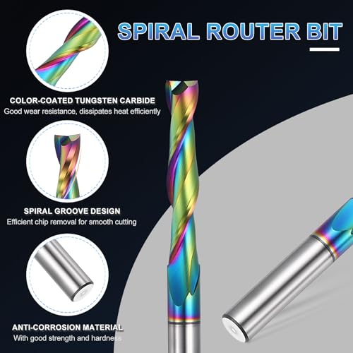 PATIKIL Spiral Router Bit 3/8 " Shank 3/8" Dia 2" CL Upcut 2 Flute 3/8" Shank x 3/8" D x 2" CL