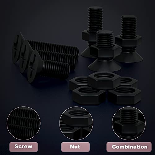 250 Pcs M4 Flat Head Machine Screws Black Phillips Screws Bolts Nuts Assortment Kit M4 x 6mm/10mm/12mm/16mm/18mm/20mm