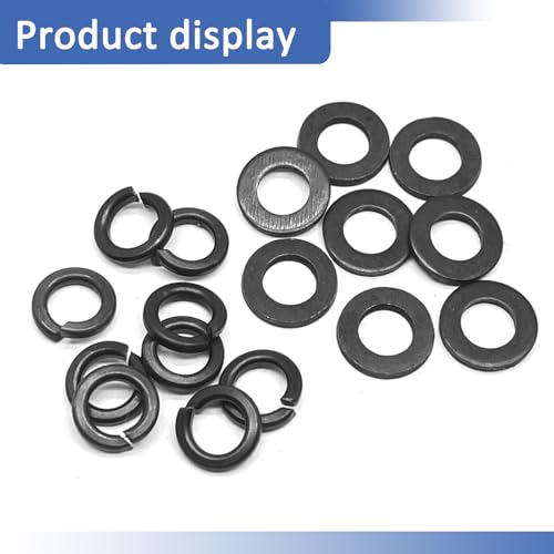 100 Set M6 Split Lock Washer and Flat Washer,Surface Black Oxide Finish,12.9 Grade Carbon Steel