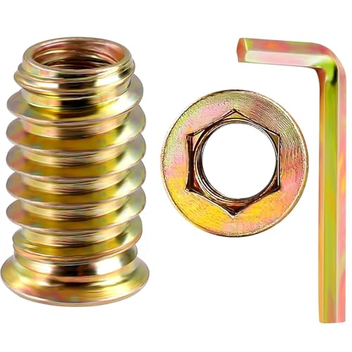40 PCS 1/4"-20 x 10mm Threaded Inserts for Wood, Hex Drive Screw-in Nutserts Furniture Connector Fastener, Wooden Products & Models 1/4X20-10