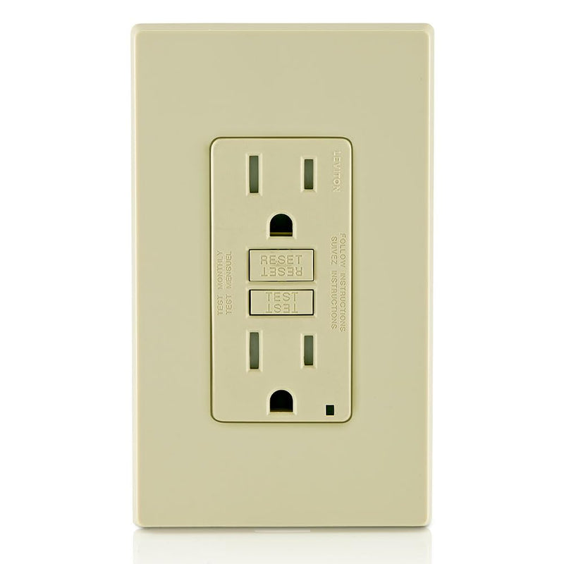 Leviton Smartest Self-Test SmartlockPro Slim Tamper-Resistant LED Indicator GFCI Receptacle, 3-Pack, Ivory, 3 Count, GFTR1-3I, Ivory