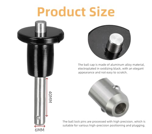 MerciL 2pcs Ball Locking Pin, 304 Stainless Steel Push-Button Quick Release Pin Quick Release Fastening Locating Safety Pins with Lanyard Cable (6X40mm) 6X40mm