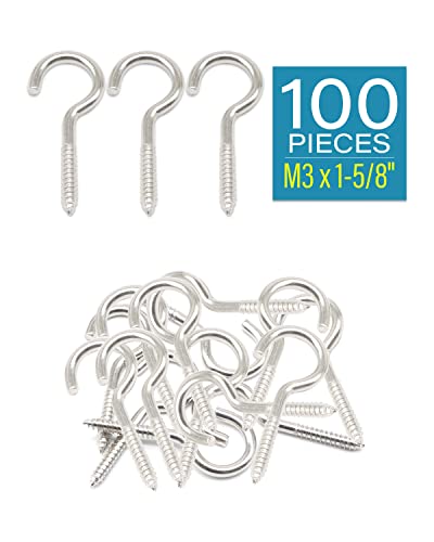 IMSCREWS 100 Pcs 1-5/8" Stainless Steel 304 Eye Hooks – Heavy Duty Self-Tapping Eye Bolts for Wood, Cable & Wire Securing 0.098" x 0.67" x 1.6"