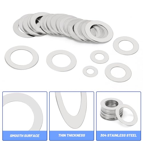 Glarks 175pcs M4/M5/M6/M8/M10/M12 Thin Flat Washers Assortment Kit, Stainless Steel Fender Washers, Ultra Thin Flat Spacers for Household, Commercial, Screws, Bolts, Industrial, Woodworking