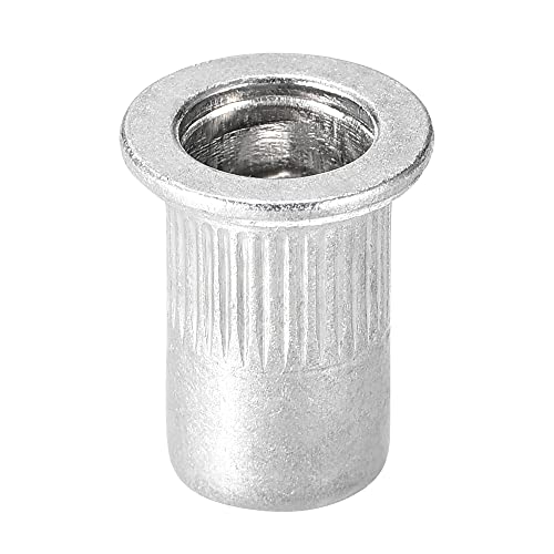 uxcell 1/4-20 Rivet Nuts Aluminium Alloy Knurled Flat Head Threaded Insert Nut Silver 100pcs 100