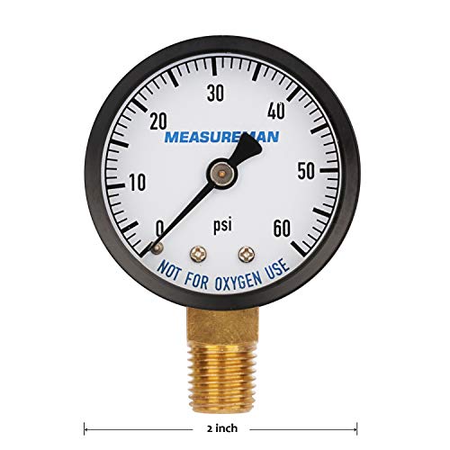 MEASUREMAN 2" Dry & Utility Pressure Gauge - 0-60Psi x 2 pcs, 1/4" NPT Lower Mount for Pool, Spa, Aquarium 2"