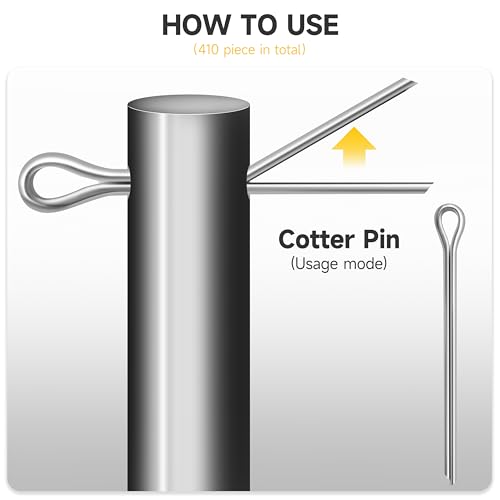 410Pcs Cotter Pin Assortment Kit, 6-Size Heavy Duty Metal Cotter Pins, Hardware Pins Cotter Pin Set for Trucks, Hitch Pin Lock System, Machinery, Lawn Mowers, Hitch Clips & Pins by Mywish 410Pcs Straight Pins