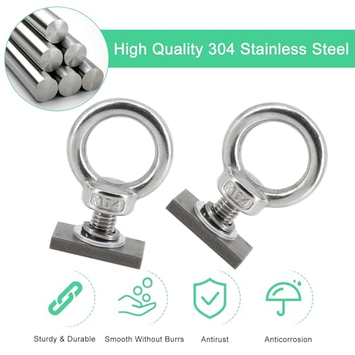 6pcs T Track Mount Tie Down Anchor Kit M10 for Roof Rack 304 Stainless Steel with Nuts & Lifting Eye Bolts for 4WD Awnings & Accessories M10(35mmx20mmx5mm)