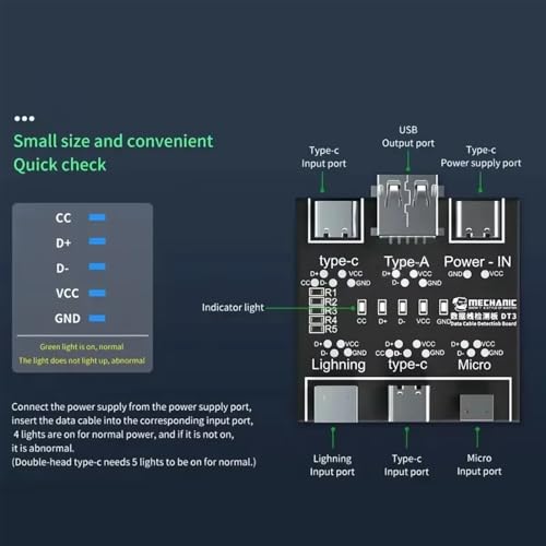 DT3 ON-Off Data Cable Detection Board USB Cable Tester for iOS Android Data Cable Type-C Micro Lightning Data Switching Test Board Tool,Black