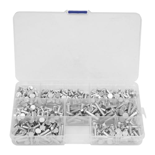350pcs Flat Head Solid Rivets M4 Kit 4/6/8/10/12/16/20mm