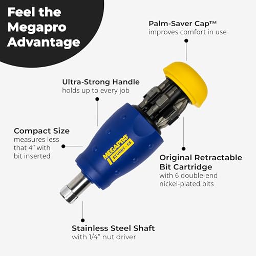 MEGAPRO® 13-in-1 Stubby Multi-Bit Screwdriver | Compact Driver | Small Screwdrive | Multi-bit Screwdriver for Tight Spaces