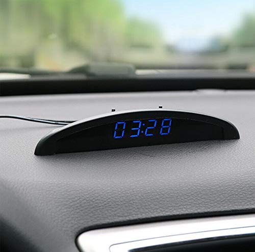 MACHSWON Car Temperature Clock, Universal Auto Dashboard Digital Clock Thermometer Voltage with LCD Screen Display for Car Interior, Blue