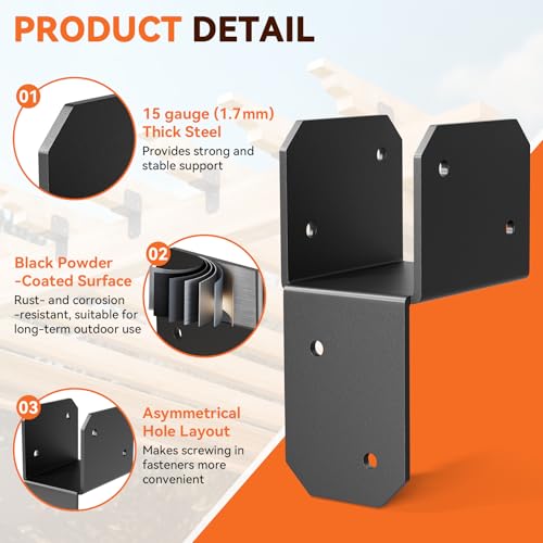 4Pcs 2x4 Joist Anchor Connector - Heavy Duty Steel Post Cap Tie Brakcet, 15 Gauge Carbon Steel, Post to Beam Connector Fits 2x4 Lumber(Actual Size 1.5"x3.5") 4 pcs