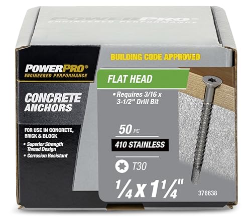 Power Pro Concrete Screw Anchors #410 Stainless Flat (1/4" x 1-1/4") 100-Piece