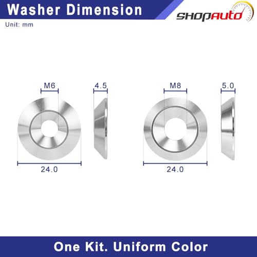 Aluminum Tapered Washer, 24mm OD, M6 & M8 16-Set Kit (Silver) 16-Piece Silver