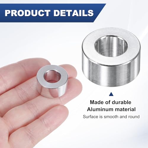 M METERXITY 10-Pack M10 Aluminum Spacers 10.5mm ID x 20mm OD x 10mm L Metal Screw Standoff Bushing Plain Finish Round Spacer Aluminum for Screws Bolts