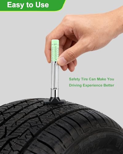GODESON Tire Tread Depth Gauge, Fluorescent Color-Coded Tire Tread Gauge in 1/32 Inch,Pocket Clip Tyre Wear Depth Measure Tool for Car, Semi Truck, Motorcycle, Glow-in-The-Dark (Pack of 10)
