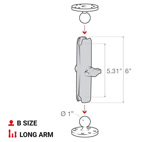 RAM Mounts Double Socket Arm RAM-B-201U-A Short Arm Compatible with RAM B Size 1" Ball Components