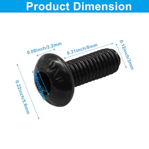 BokWin M3 x 8mm Hex Socket Button Head Cap Screws, 100-Pack