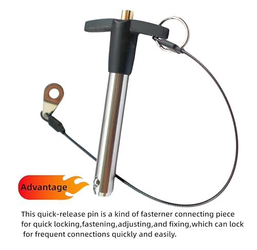 304 Stainless Steel T-Handle Lock pin, Ball Lock, Quick Release pin with Push Button, Dowel pin with Lanyard (1, Dia:1/2, L:2-9/32in/58mm) 1