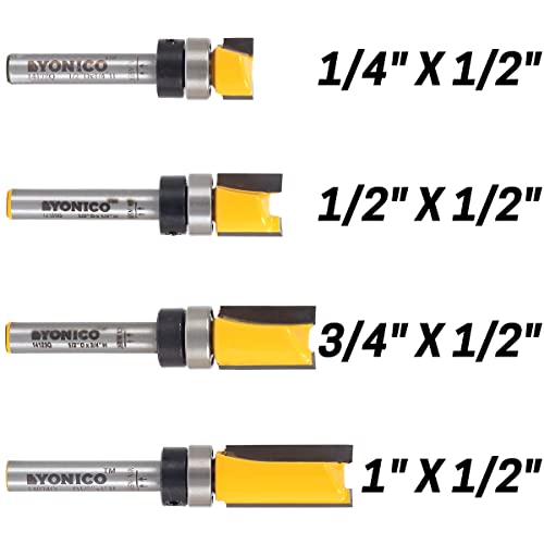 YONICO Router Bits Pattern Bit Flush Trim Set 4 Bit 1/2-Inch Diameter 1/4-Inch Shank 14422q 4 Bit Set - 1/2" Width - 1/4" Shank