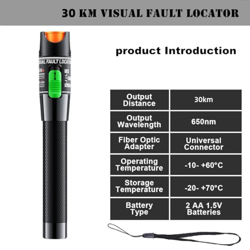 Visual Fault Locator,Fiber Optic Cable Tester Meter, Cable Test Equipment Suitable with 2.5 mm Universal Connector FC Male to LC Female Adapter for CATV Telecommunications