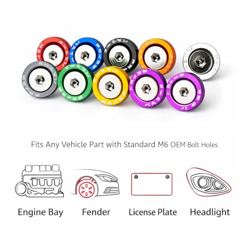20Pcs M6x20mm Bumper Fender Washer Bolt Kit, CNC Billet Aluminum Engine Bay Dress Up Fasteners, JDM Modification Hardware for Fenders, Bumpers, License Plates & Headlights (Purple) Purple