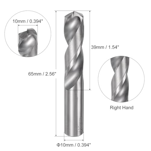 uxcell Solid Carbide Drill Bit, 10mm (0.394") YG6X/C3 Micro-Grain Tungsten Carbide Short Twist Drill Bits Straight Shank for Drilling Stainless Steel Aluminum Metal Plastic