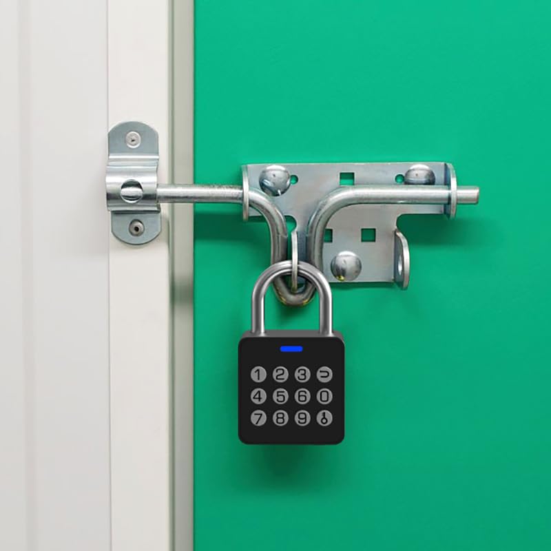 Combination Lock eLinkSmart Gym Locker Padlock with 9 Digit Push Button Password Fingerprint APP Unlock Keyless Biometric Security Metal Padlock for Gym and School Lockers Storage Tool Box