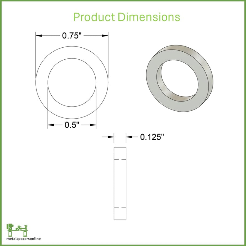 Aluminum Spacer 3/4" OD x 1/2" ID x 1/8" Long-Round Spacer Unthreaded Standoff Bushing Plain Finish, Fits Screws Bolts M12 and 1/2" by Metal Spacers Online (10 Pack) 1/8" Length 10