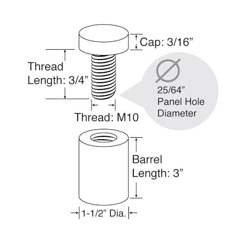 Stainless Steel Standoff 1-1/2 Inch Diameter x 3 Inch Barrel Length Brushed Finish for PVC, Glass and Acrylic Sign Stand Off Wall Anchors and Screws 4 Piece Pack for Heavy Signs