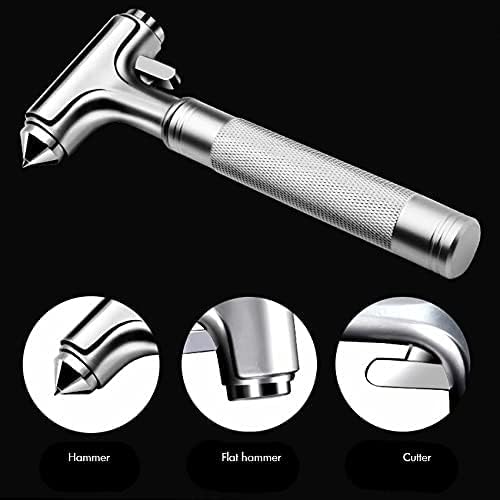 Premium Car Glass Breaker with Seat Belt Cutter - Automotive Safety Hammer - Emergecy Escape Tool, Car Autoaccessory Metal Window Hammer, Vehicle Hard Aluminium Alloy Head Design(Silver) Silver 1