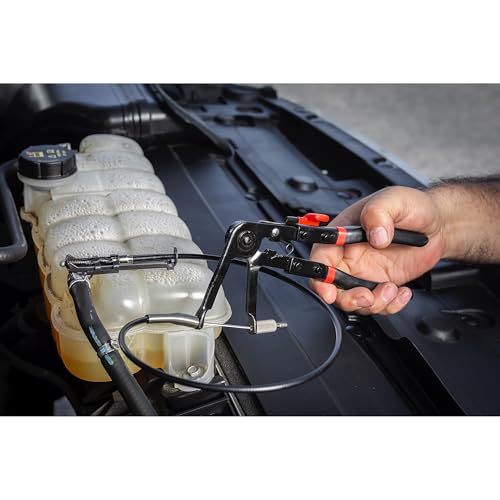 Powerbuilt Precision Adjustment Hose Clamp Pliers with Non-Slip Handle, 24" Flexible Cable & Ratcheting Lock Mechanism - Automotive Coolant & Radiator Hose Clamp Tool - 643091ECE